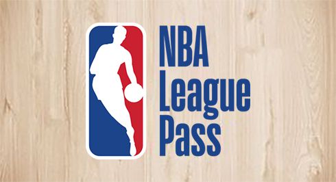 NBA League Pass logo over a wood basketball court